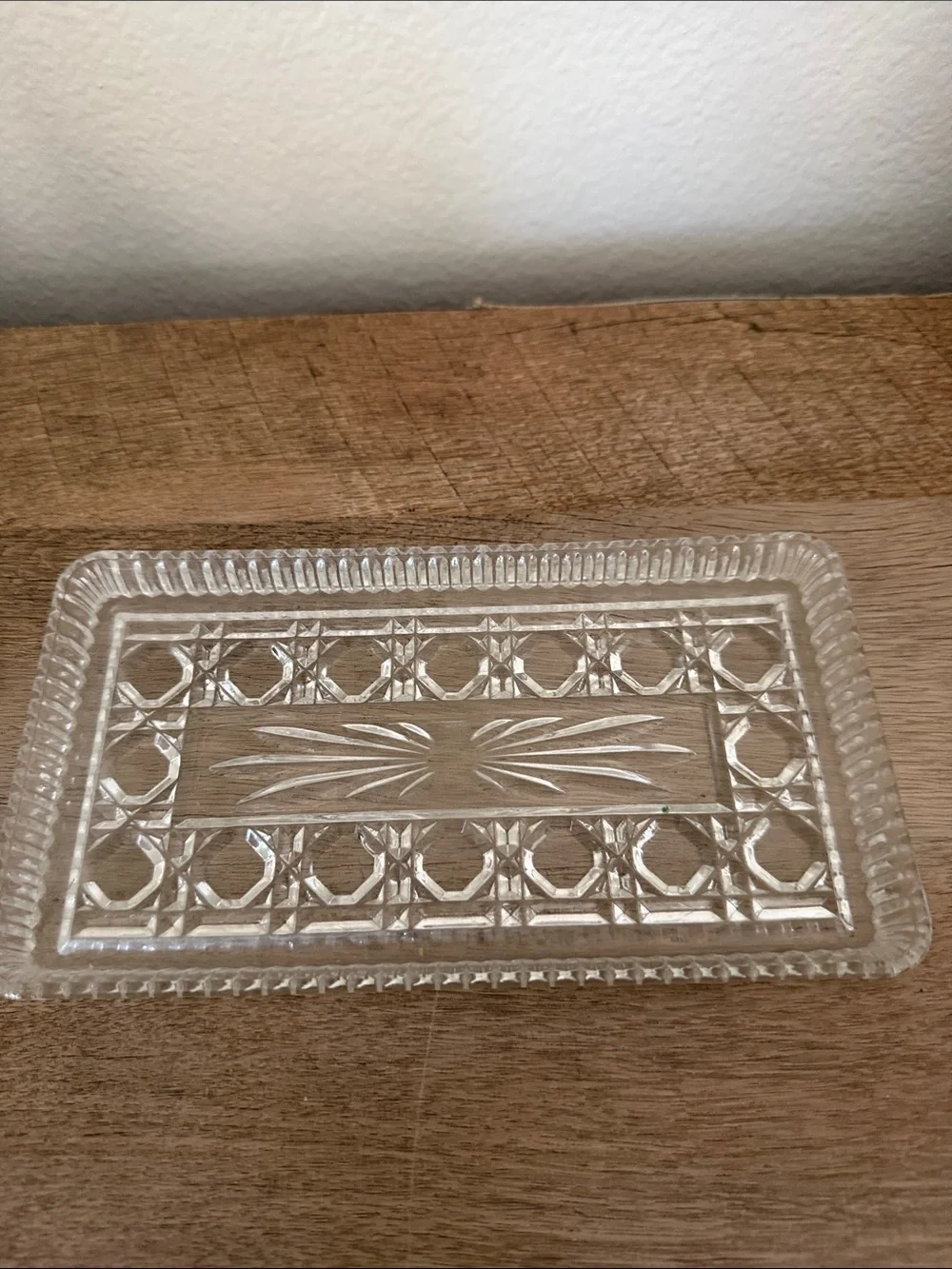 Vintage Clear Glass Decorative Small Tray - Clear with Windsor looking pattern